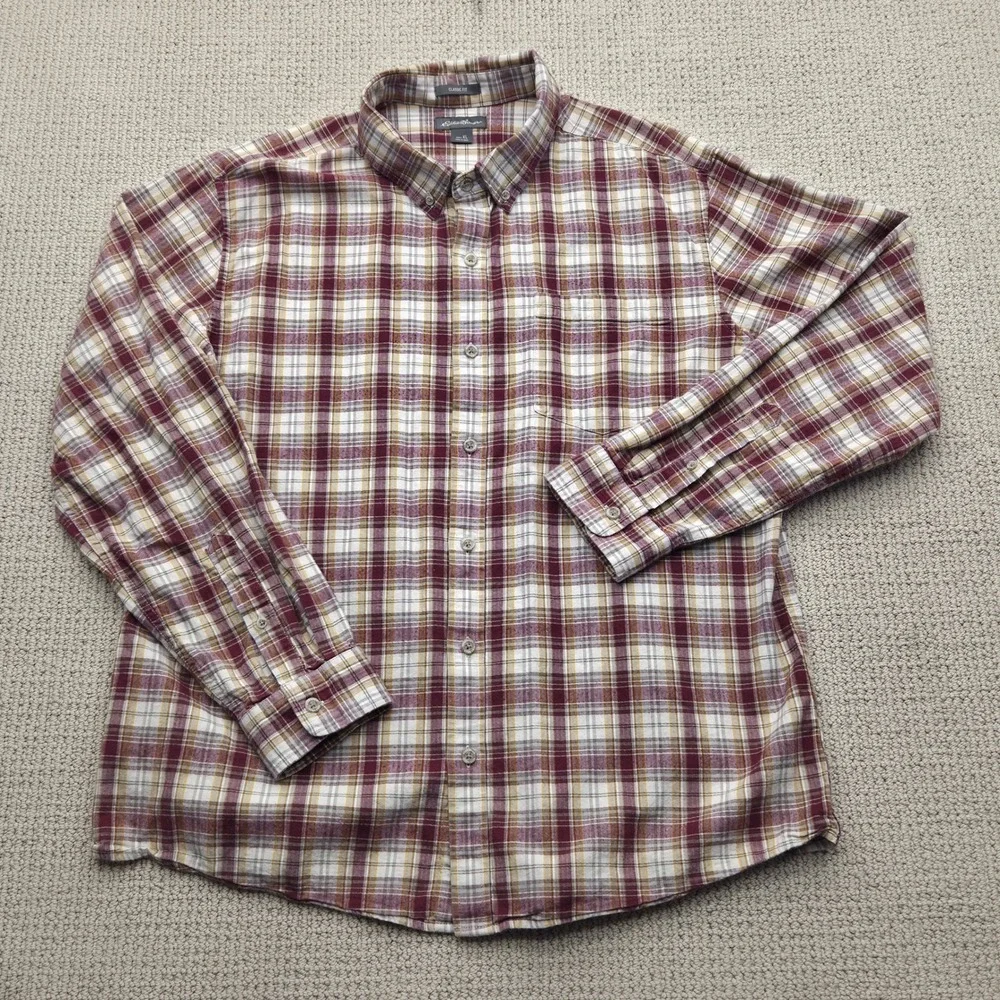 Lot of 2 Eddie Bauer Mens XL Classic Fit‎ Plaid Long Sleeve Button Down Shirts